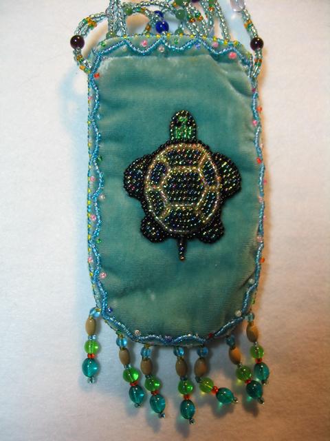 Antique turquoise cell ph. holder w/ green turtle